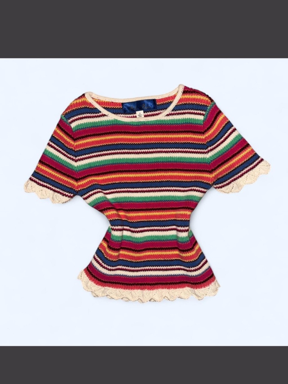 Multi-Stripe Crochet Short Sleeve Top